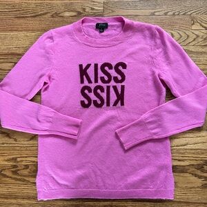 J. Crew Vibrant Pink Crew Neck Sweater with Kiss Graphic